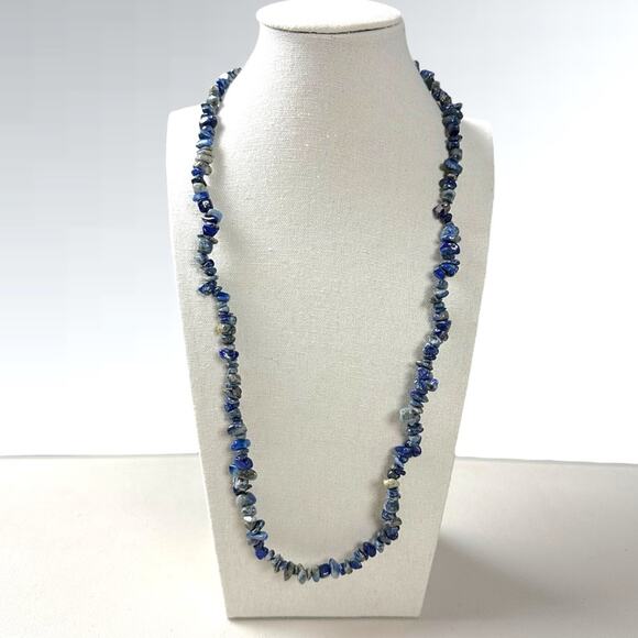 Free People Bohemian Single Strand Crystal Chip Beaded Necklace Lapis Blue NWT - Picture 10 of 15